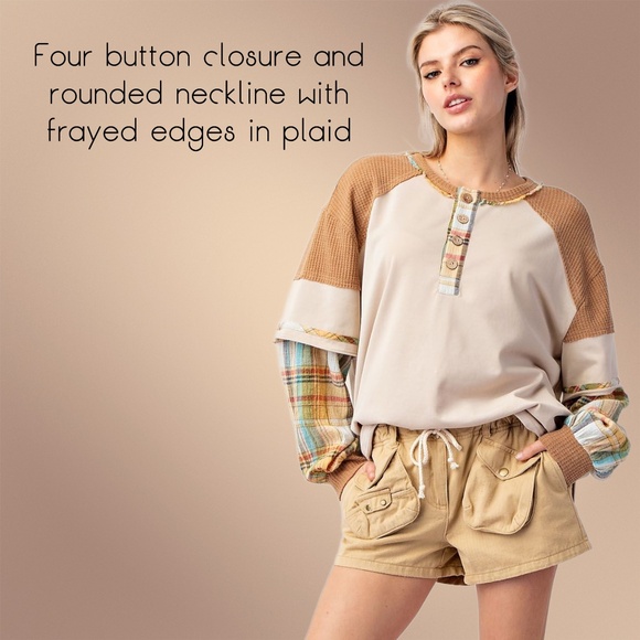 EASEL "Alabama Top - Talladega" Loose Fit Henley Layered Look Mineral Washed Top - Picture 4 of 14